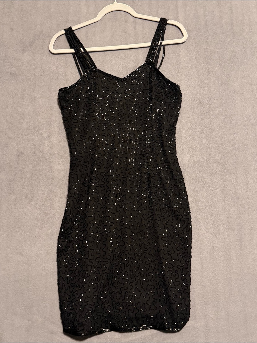 Laurence Kazar Black Beaded 100% Silk Cocktail Dress Size M